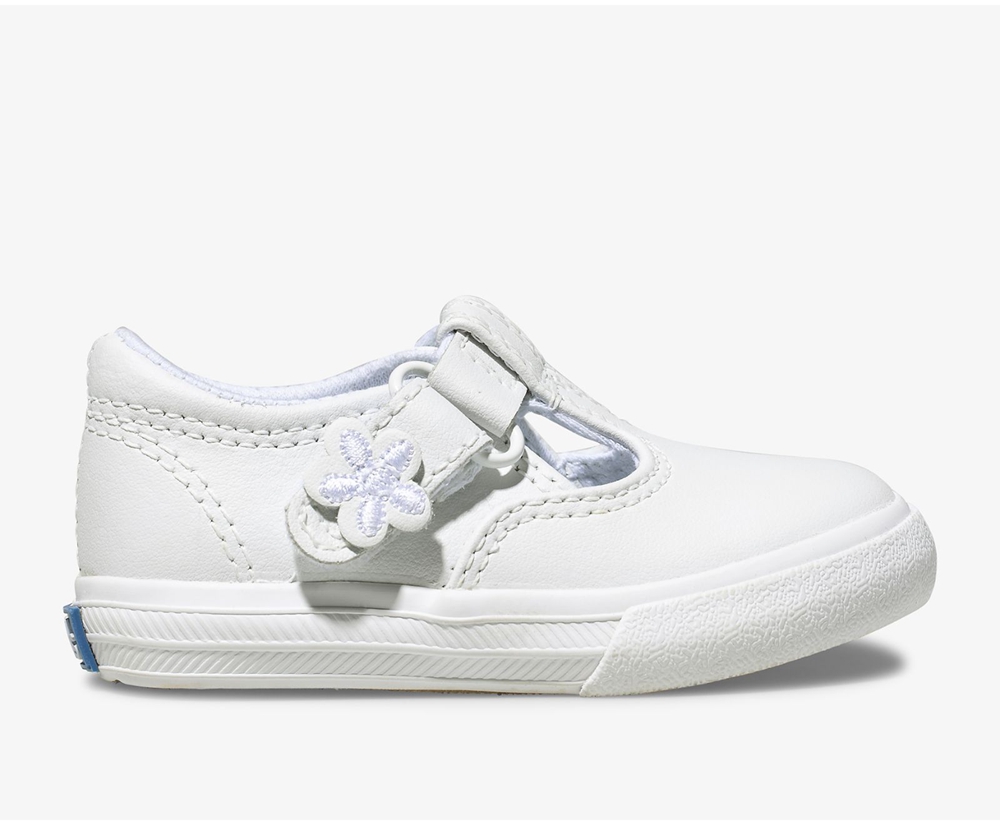 Keds Slip Ons White - Daphne T-Strap Leather - Kids LVNSMQ-306